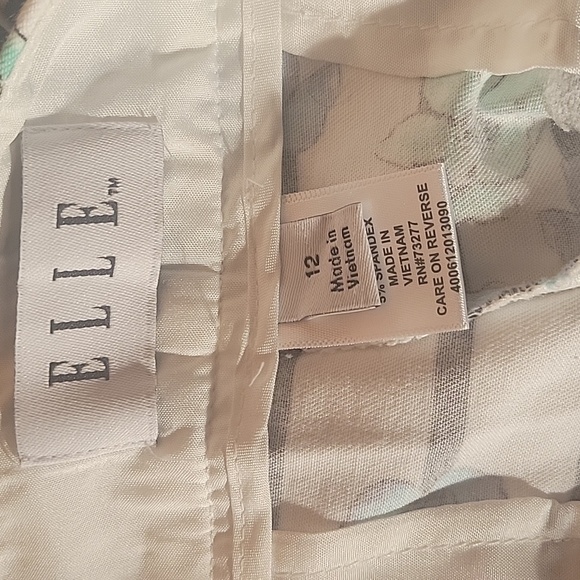 Elle Woman's White With Blue Stripes, Green & Blue Flowers, Size: 12 - Picture 2 of 7